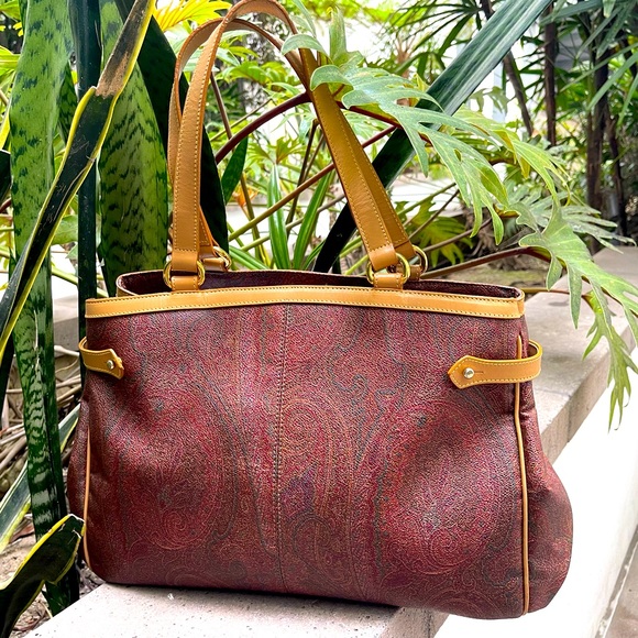 ETRO Burgundy Paisley Shoulder Bag M/L Tote AUTHENTIC NO CALL OUTS! - Picture 4 of 13